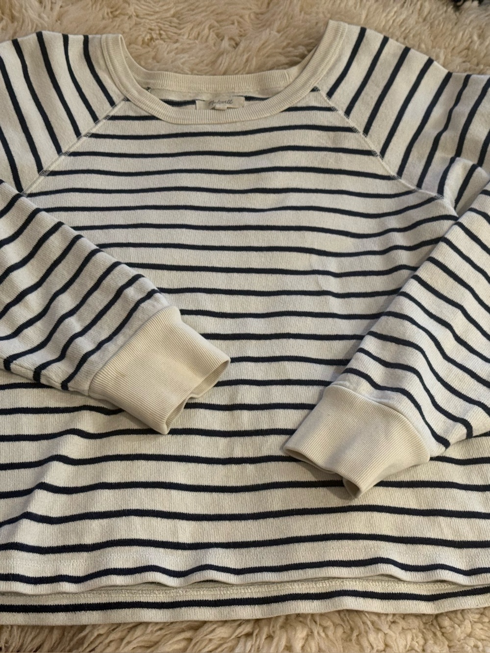 Madewell Cream and Navy Striped Crew Sweater